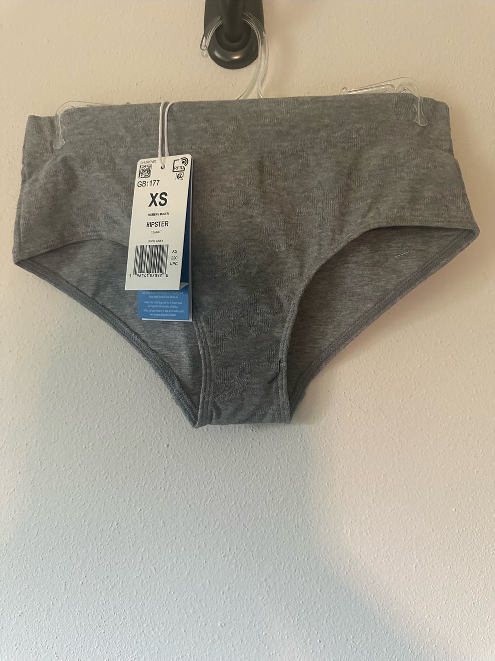 Adidas Womens Hipster Underwear XS Light Gray Tonal Logo Stretch NWT